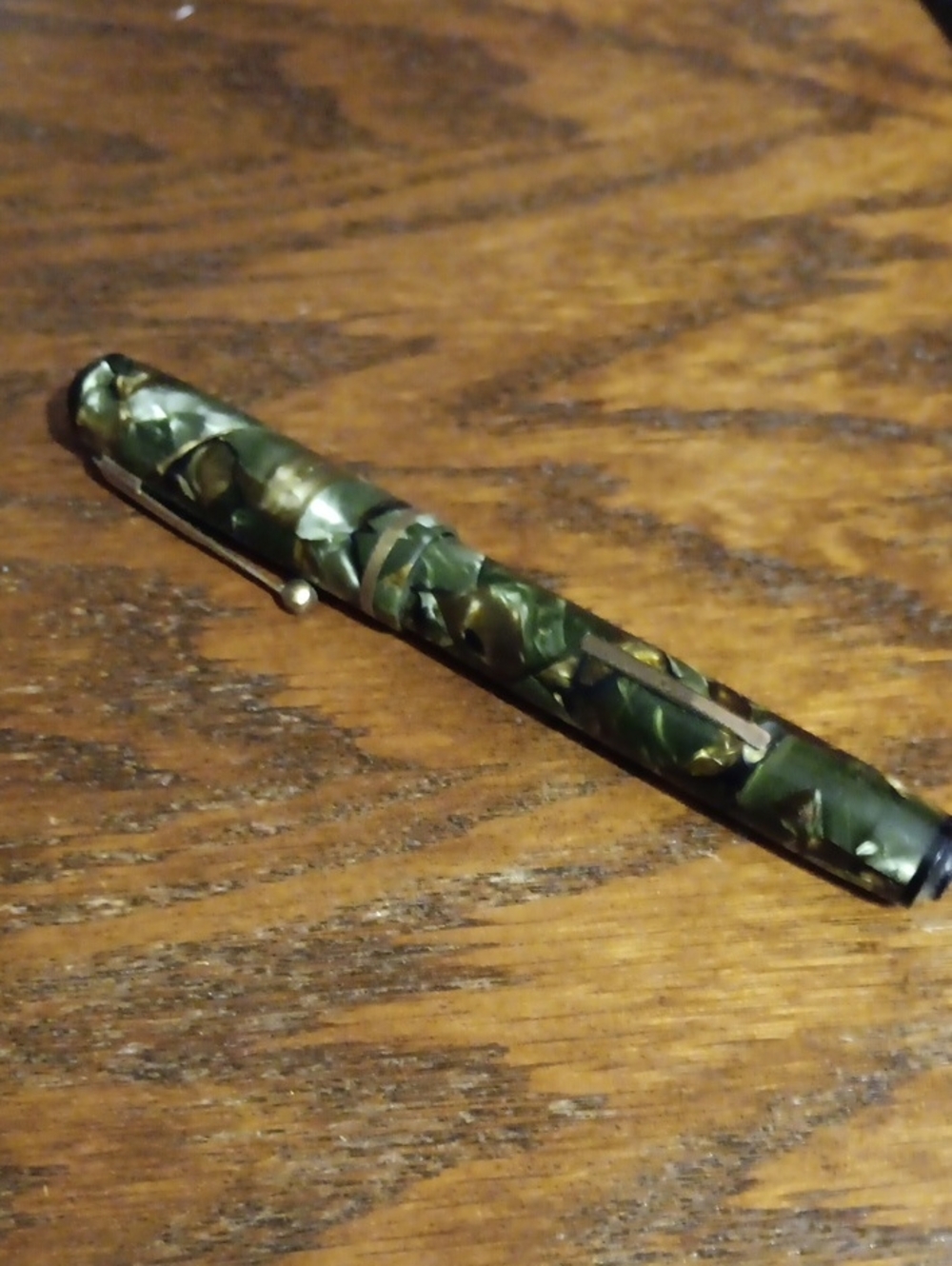 Vintage Green Marbled Fountain Pen with Gold Clip